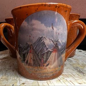 Native American #18429 Tipi 6 vintage mug set with stand